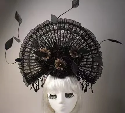 フラワーファンレースヘッドウェア手作りファンシードレスタッセルヘッドバンドゴシックヘアアクセサリーコスチューム
