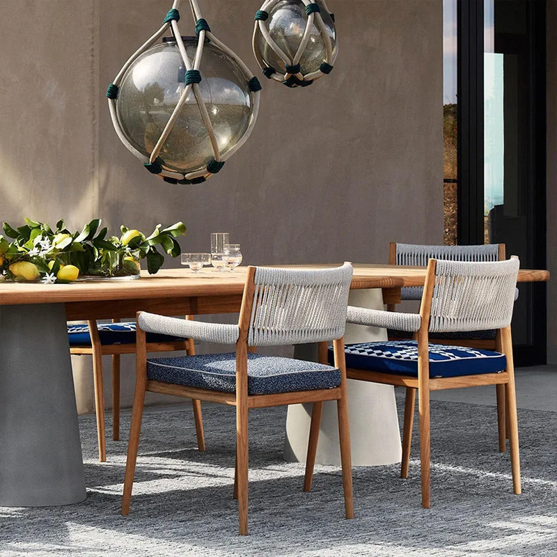 Nordic outdoor solid wood tables and chairs outdoor preservative wood dining table and chairs courtyard open-air teak tables and