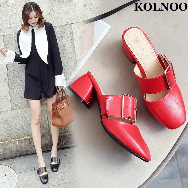 

2024 New Arrival Hot Sale Ladies Chunky Heels Slippers Four-colors Faux Leather Summer Sandals Daily Evening Fashion Party Shoes