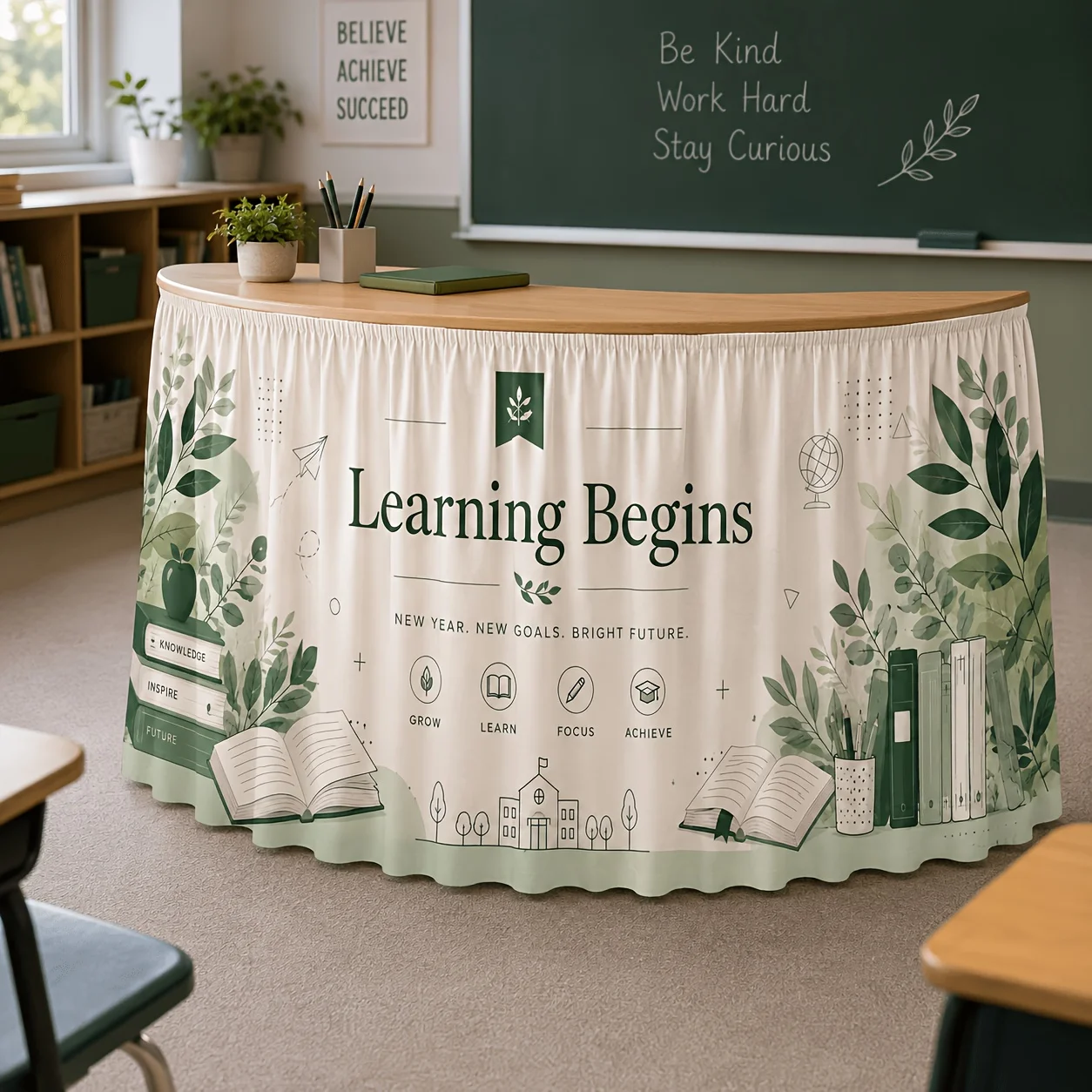 Send a tablecloth, 1 piece, Botanical Learning tablecover, featuring a theme of green plants.zyc