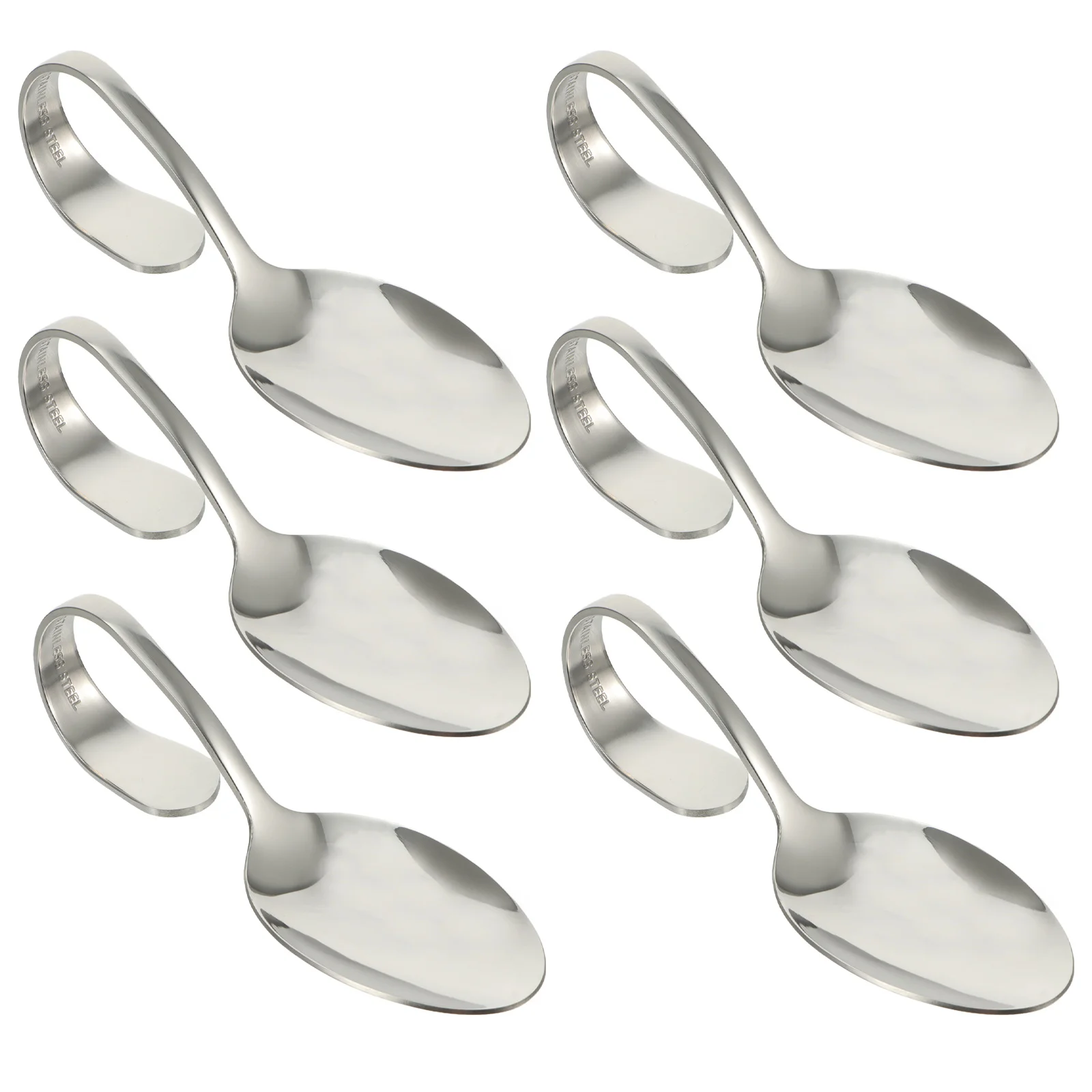 6 Pcs Curved Handle Spoon Multipurpose Buffet Salad Stainless Steel Rustproof Tableware