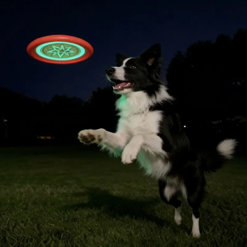 

Glow in the Dark Dog Frisbee, Durable EVA Flying Disc Toy for Dogs, Lightweight Flexible Bite Resistant Night Outdoor Fetch Toy