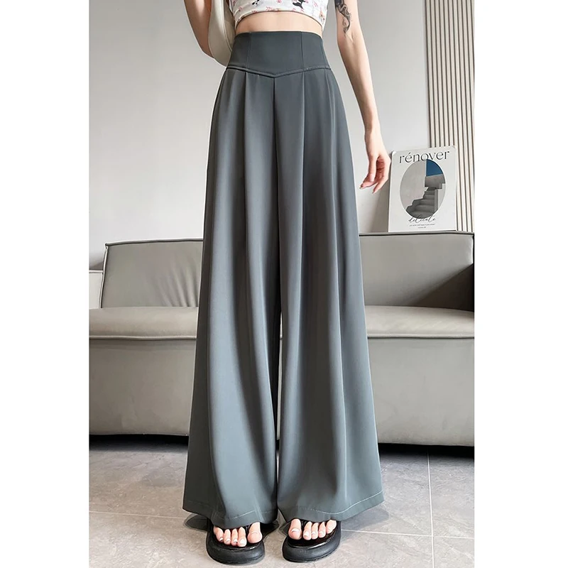 Damskie spodnie garniturowe z wysokim stanem, wyszczuplające, cienkie, wygodne spodnie z szerokimi nogawkami, modne spodnie damskie do pracy i na co dzień, pasujące do wszystkiego.