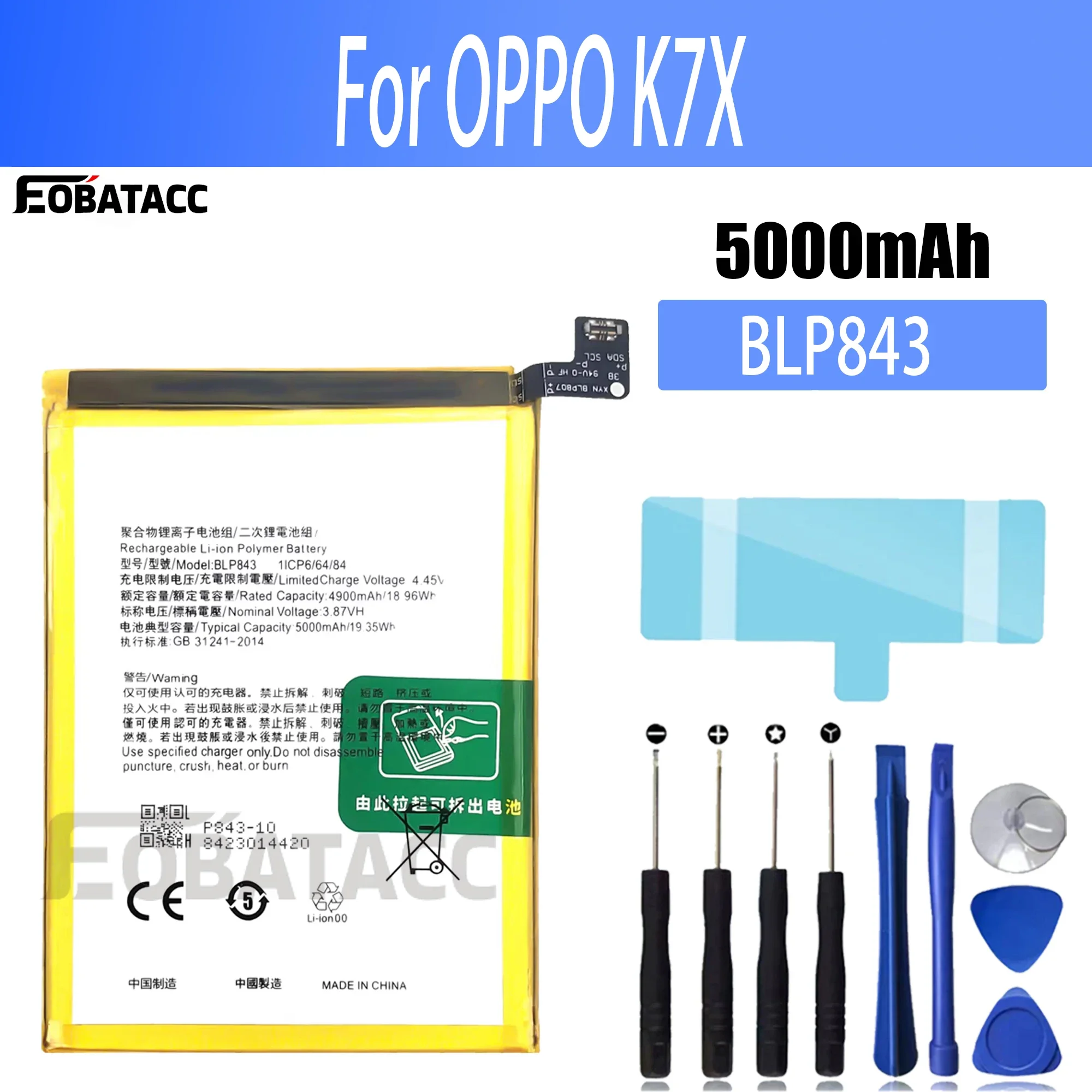 

100% New Original Battery BLP843 For OPPO K7X Battery + Free Tools