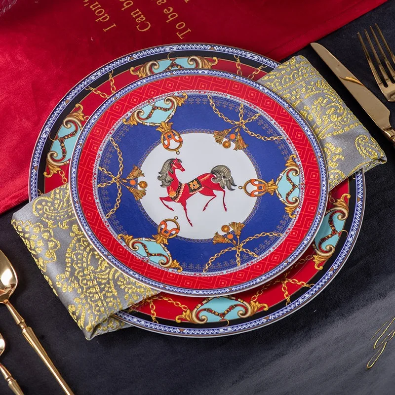 European Classical Ceramic Plate Painted Relief Craft Bone China Dinner Plates Afternoon Tea Cake Dessert Dishes Home Tableware