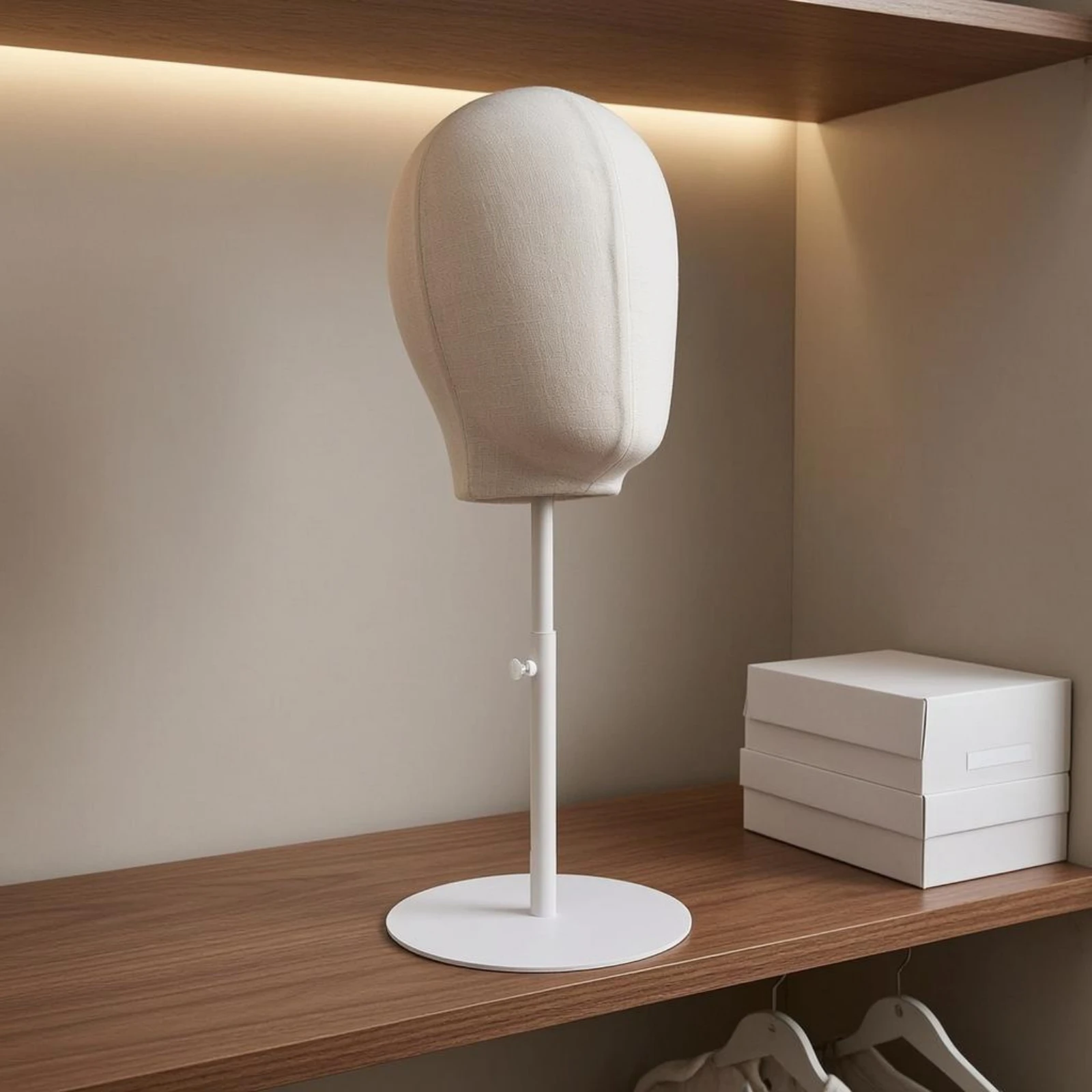 Adjustable-Height Head Mannequin Fabric Covered Pinning Head Form Display Item White