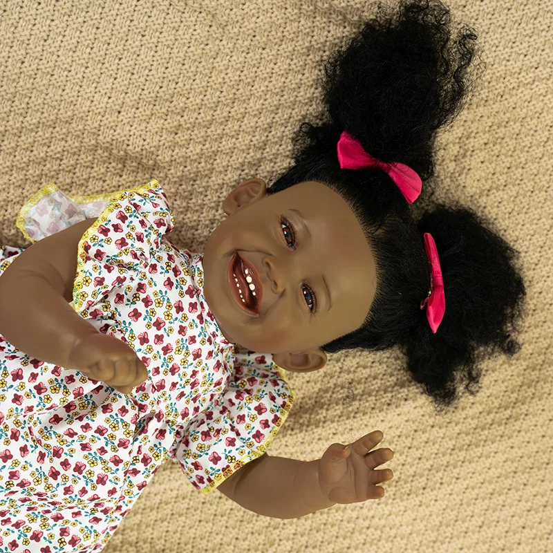 23.62inch Cute Reborn Doll Black Skin Cloth Body 60cm Mila Doll Handmade Soft Reborn Doll Toys for Women Birthday Gifts Kits Toy