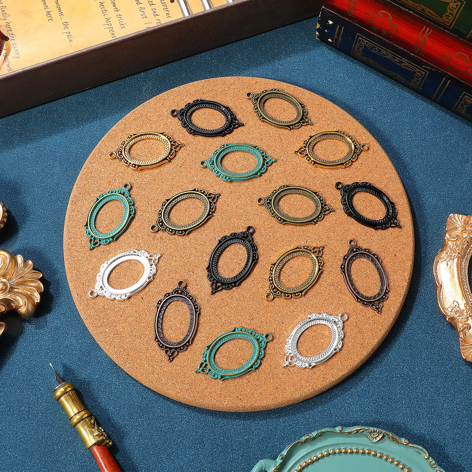 

21Pcs Alloy Blank Bezel Pendant Bases Vintage Style DIY Necklace Bracelet Crafts Pendant Trays for Jewelry Making