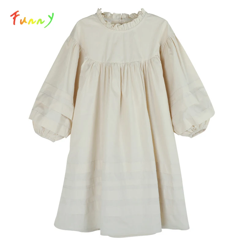 

Solid Cotton Dress for Girls Lantern Sleeve Teen Girl Clothes Loose Robe Princesse Fille Children Fall Outfits 6 to 16 Years