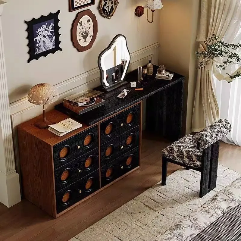 *Vintage Style Extendable Makeup Dressing Table with Storage, Compact Corner Vanity for Small Bedrooms