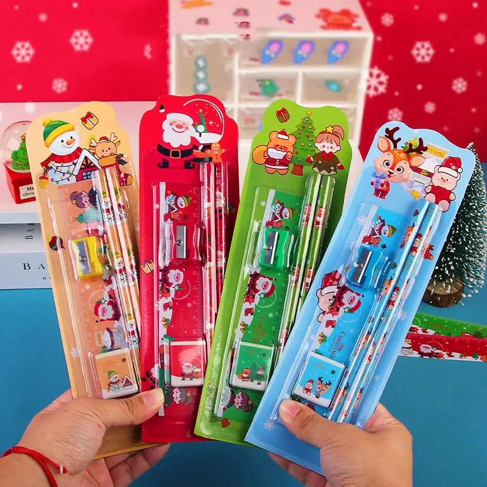 Sharpener Educational Girl Boy Ruler Standard Pencil Christmas Stationery Set Children's Stationery Gifts Gift Box Writing Tool