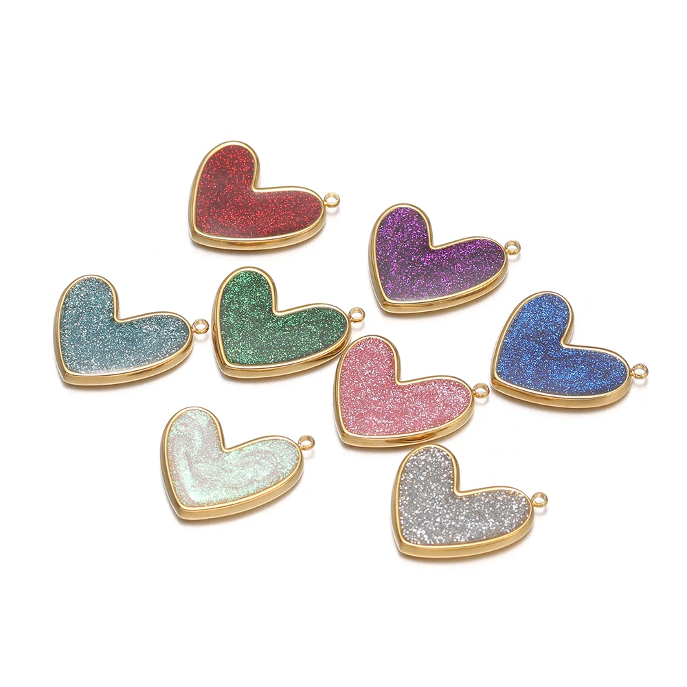 

5 шт. блестящих подвесок-сердечек из нержавеющей стали 20 мм с эмалью для изготовления модных ожерелий, серег, браслетов и других украшений своими руками