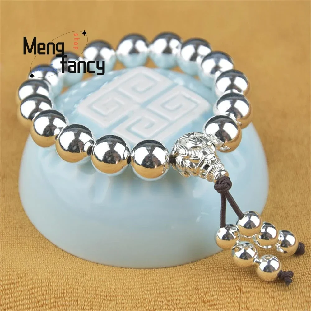 

S999 Foot Silver Lotus Transit Bead String Buddha Bead Rosary String Bracelet Simple Exquisite Fashion Fine Jewelry Holiday Gift