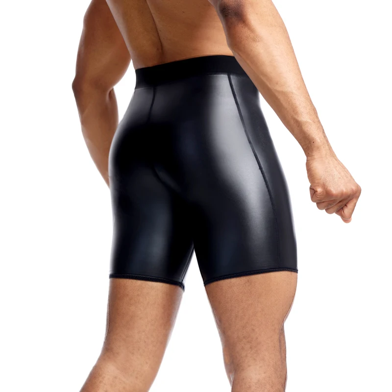 Pantalones cortos de cintura elástica con bolsillos para hombre, pantalones cortos de cuero sintético para fiesta en el Club, Fitness, Sexy