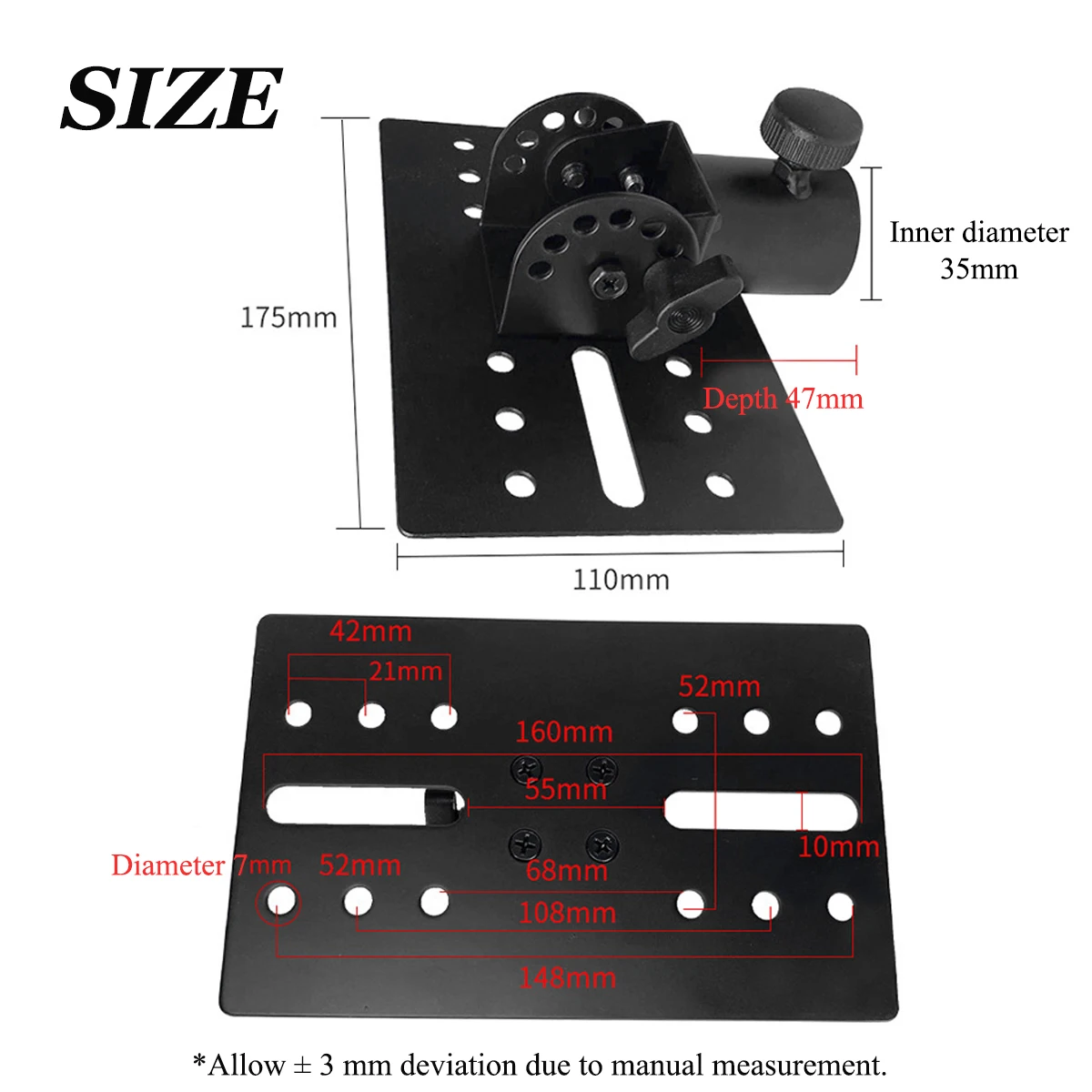Miwayer All-Metal Speaker Stand Tray – 7-Hole Adjustable, 60kg Load Capacity, Fits 35mm Pole, for PA/Studio/KTV Speakers