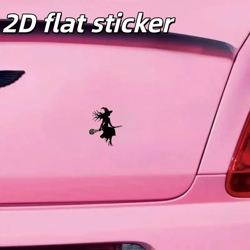 1Pc 2D Flat Witch Broomstick Halloween Silhouette Waterproof Vinyl Sticker for Car Window Smooth Surfaces Decor