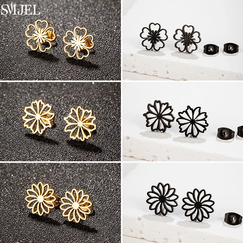 Bohemia Vintage Cute Plum Blossom Earrings for Women Summer Design Daisy Sunflower Ear Studs Wedding Jewelry Pendientes Mujer