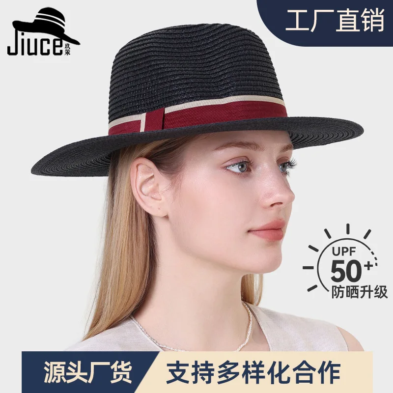Panama Straw Fedora Hat for Summer, European American Style Sun Cap Unisex, Factory Direct Beach Hat