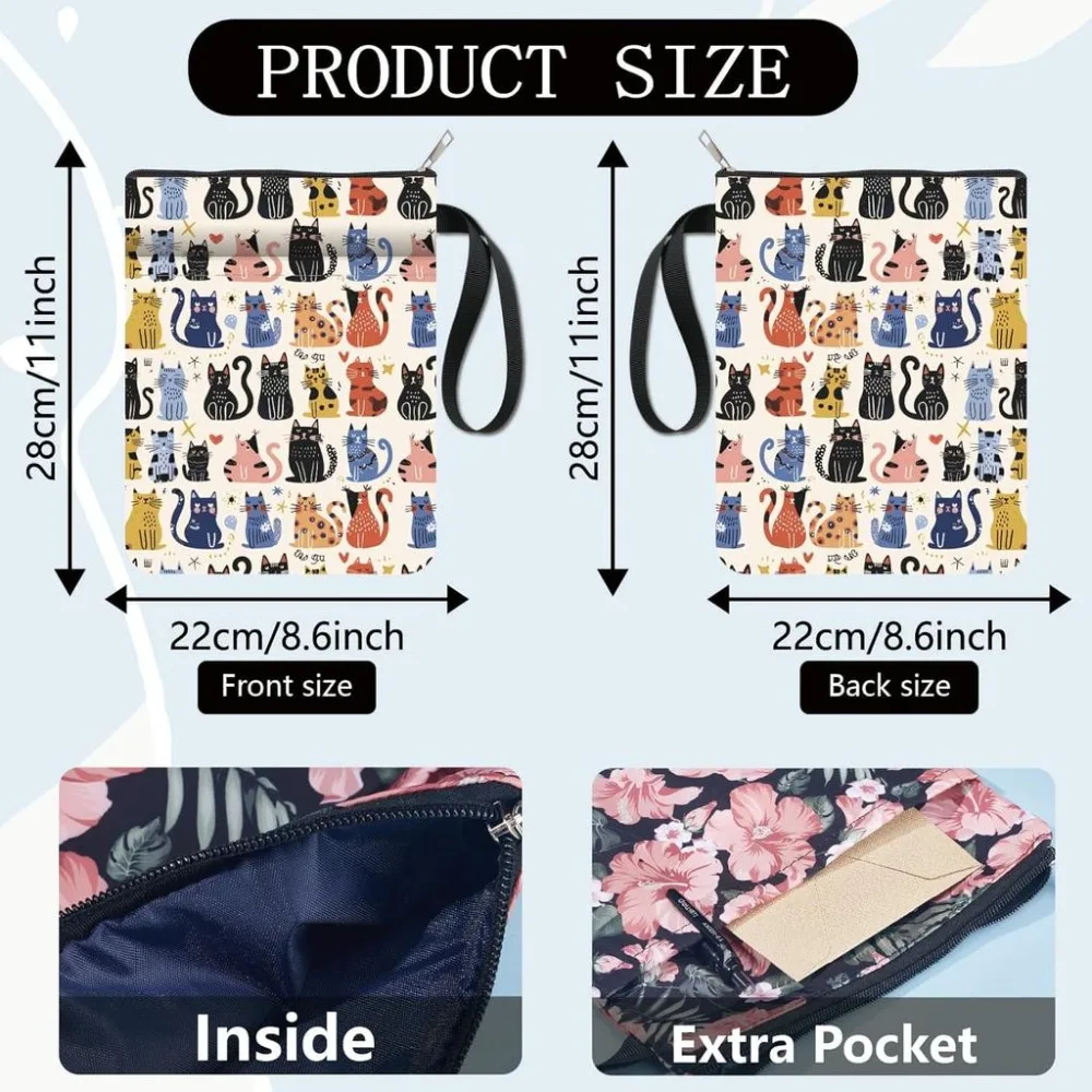 Cat Book Covers Animal Book Protector Book Sleeve for Paperbacks Washable Fabric Cloth Book Cover with Zipper and Sleeve Pocket