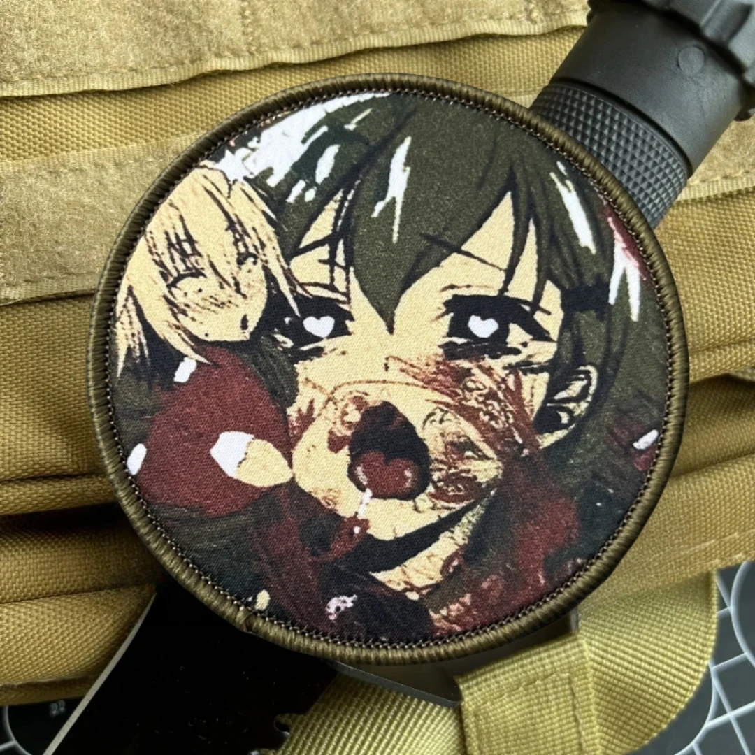 

Akhegao Cartoon Girl Funny Morale Badge Patch Military Emblem Tactical Armband Printed Hook and Loop Clothing Backpack Stickers