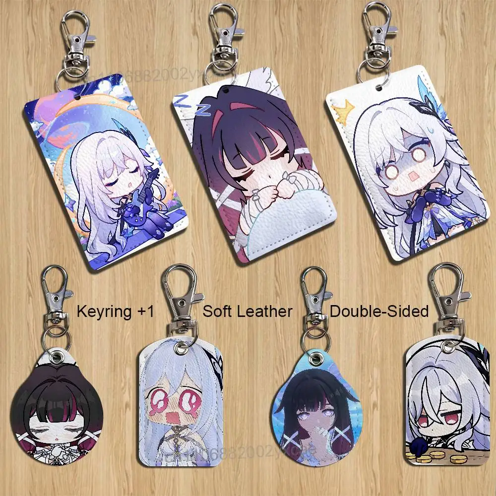 Skirk Columbina Genshin Impact Leather Keychain Badge Holder with Lanyard - ID/Access Card Holder Key Ring Accessory Gift Option
