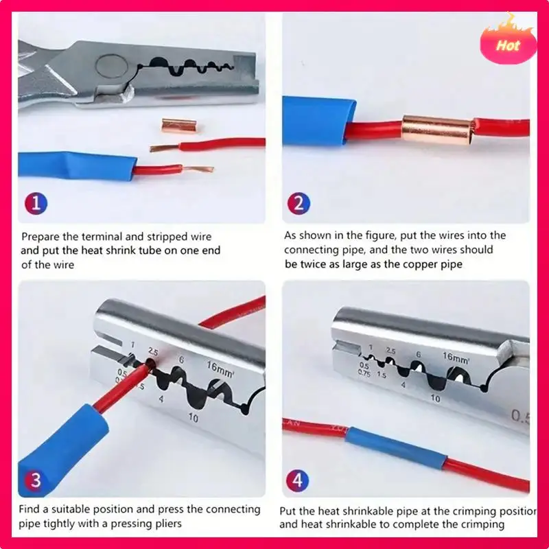 250Pcs GT Copper Connecting Pipe Wire Joint Small Copper Tube Terminal Cable Lug Bootlace Ferrule Kit W/Crimping Pliers