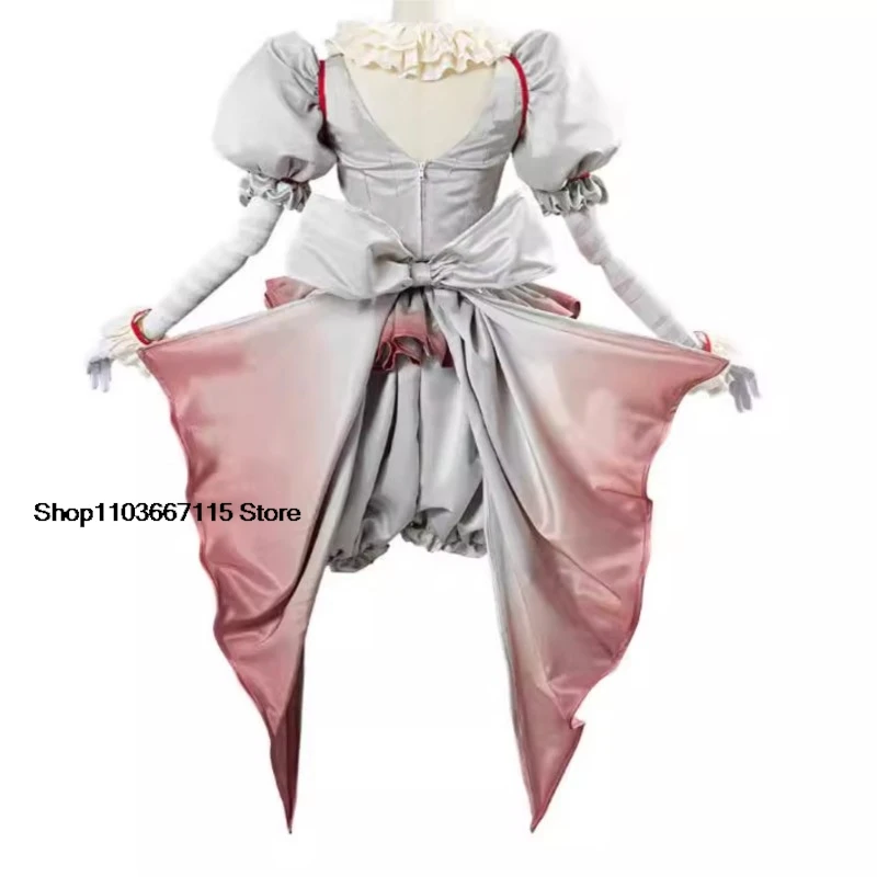 Movie Clown Pennywise Cosplay Costume Halloween Girls Outfit Horror Lolita Dress Up Women Fantasy Dress Carnival Party Full Set