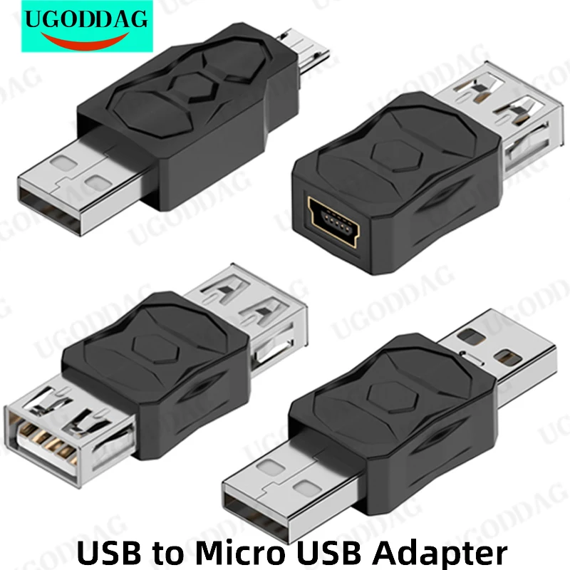 Adaptador USB a Micro-USB, Mini convertidor USB macho a hembra, conector de extensión USB de 480Mbps para cámara de tableta y teléfono con disco U