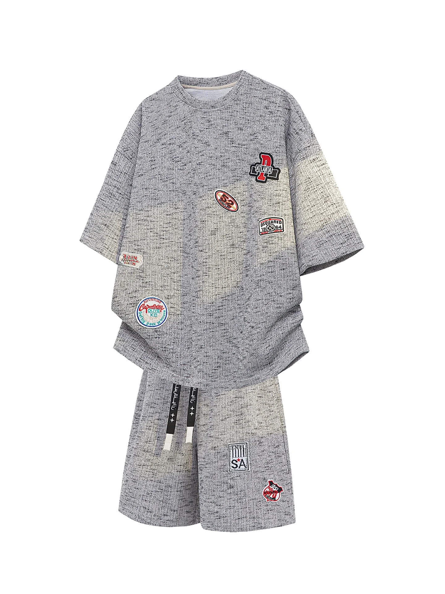 Conjunto de Camiseta de Manga Curta com Estampa Americana GLM e Calções para Homens, Tendência de Verão, Casual, Esportivo, B...