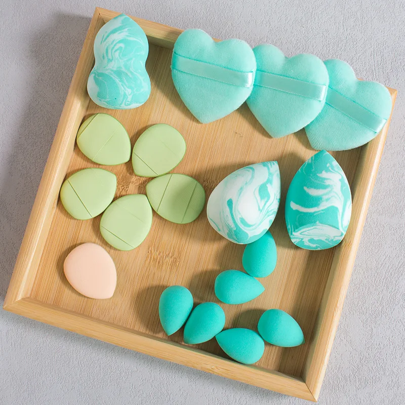 18点セット ミックスカラー ビューティーブレンダー ひょうたん 水滴 斜めカット パフ 2色 メイクアップ エッグ 乾湿両用