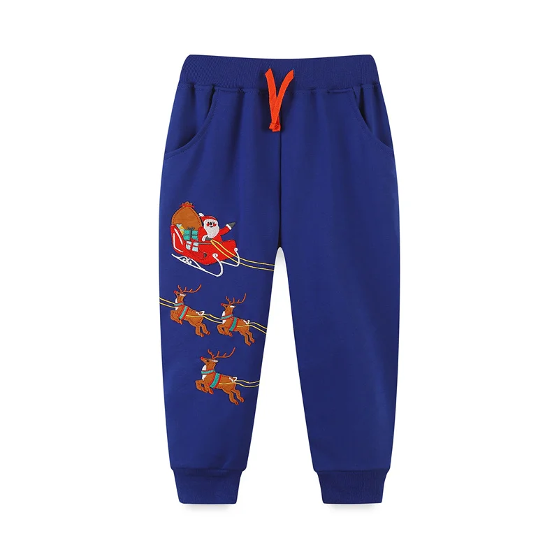 

Jumping Meters 2-7T Boys Girls Sweatpants Santa Claus Embroidery Full Length Children's Drawstring Kids New Year Trousers