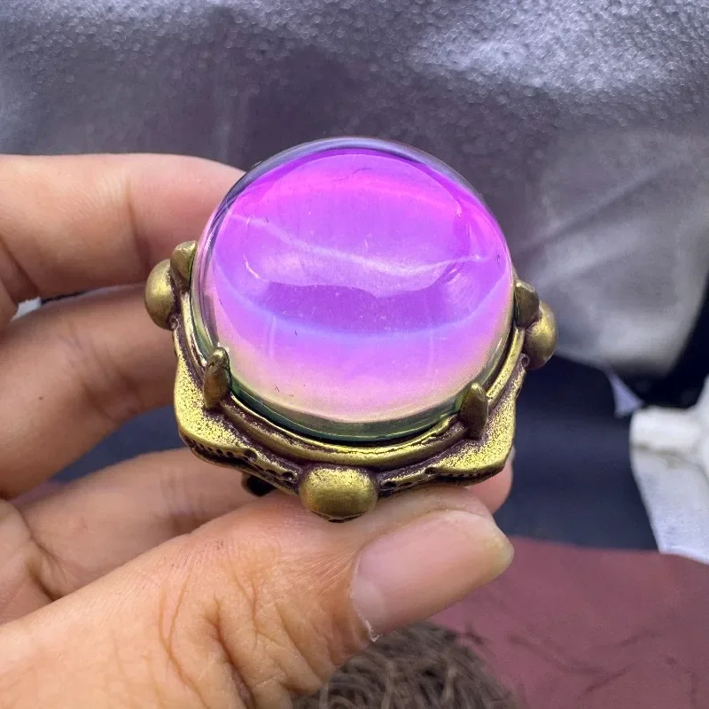 Vintage Bronze Statement Ring, Large Round Cabochon Purple Gem Retro Ethnic Adjustable Ring