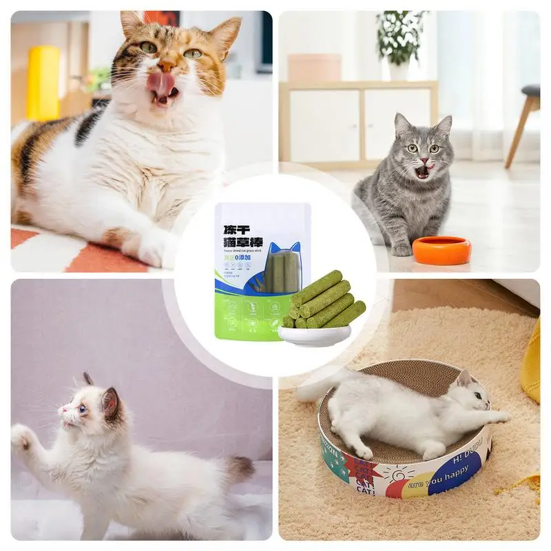 6PCS Cat Grass Teeth Grinding Stick Pet Snacks Hairball Mild Removal Hair Ready To Eat Cat Baby Cat Teeth Cleaning Sticks