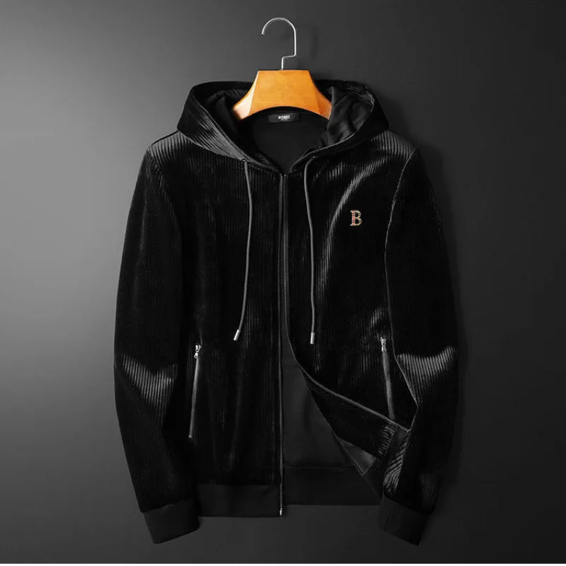 Men's Velvet Two-Piece Set Casual Spring Outerwear Pants Fashion Youth Suit European American Style 2025