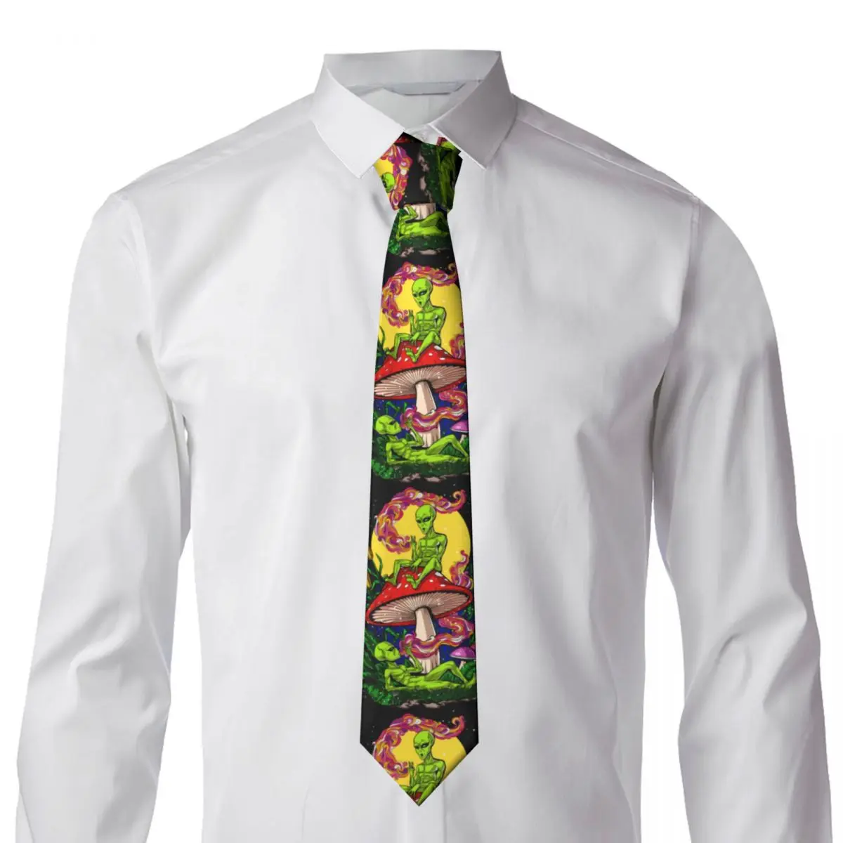 Formal Psychedelic Magic Mushroom Aliens Neck Ties Men Personalized Silk Hallucinations Necktie for Wedding Gravatas