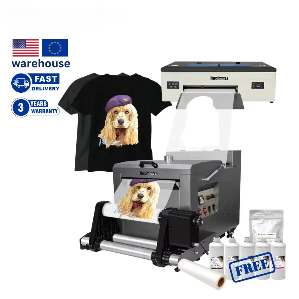 

EraSmart Heat Transfer 1390 L1800 Dx5 Custom T-Shirt Printer Dtf Printer A3 with Powder Vibrating Screen Machine