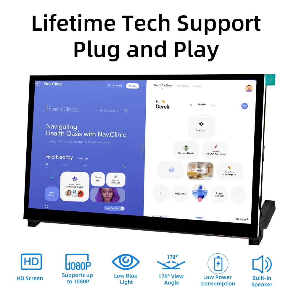 IUoYoMon Raspberry Pi Screen 10.1 Inch Touch Screen 1024*600 HDMI Display For Raspberry Pi 5/4/3B/B+ Win11/10/8