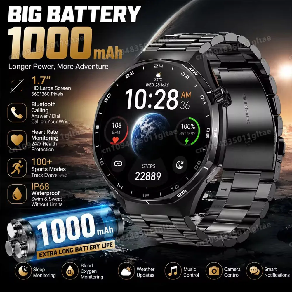 2026 New For Android iOS Smart Watch Men HD AMOLED Screen GPS Motion Trajectory Heart Rate Bluetooth Calls Watch Waterproof H10