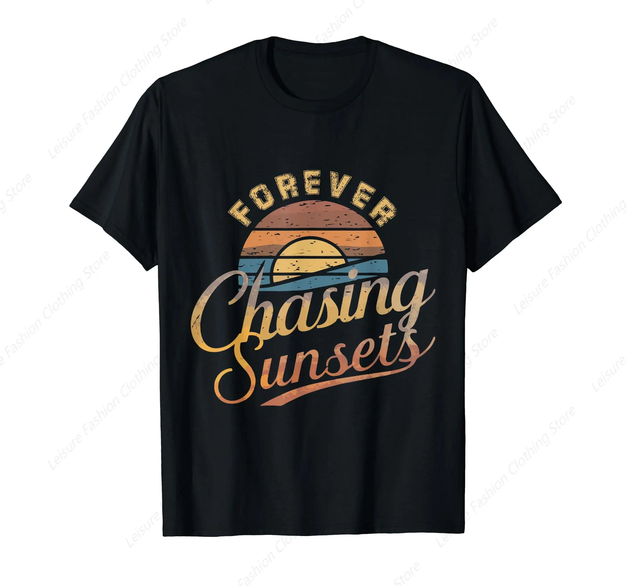 Forever Chasing Sunsets T-Shirt Round Neck Short Sleeves Cotton Tee Shirt Tops