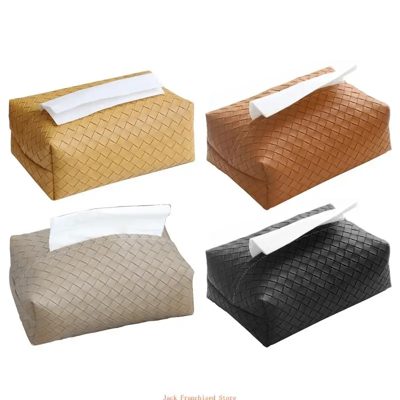 

Leather Woven Pattern Tissue Box Rectangle Napkin Holder for Home Bedroom Living Room Desktop Decoration Tissue Paper