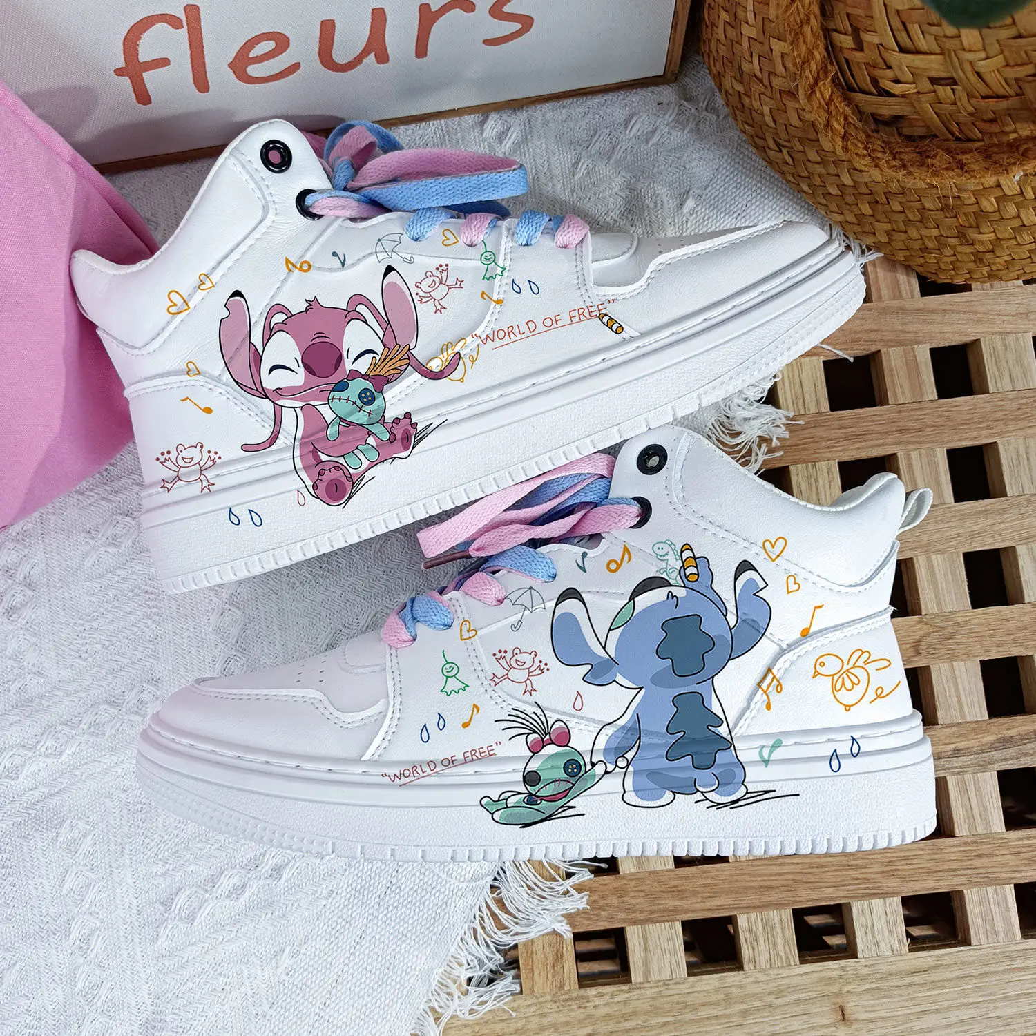 Disney Stitch Basket Shoes Cute Angel Tennis Shoes Couple White Shoes Children Casual Sneakers Stitch Sport Shoes Size 35-44