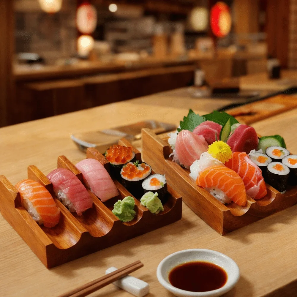U-shaped Walnut Sushi Rack Thickened Smooth Texture Sushi Stand Sushi Boat Japanese Style Sushi Wooden Tray Restaurant Use