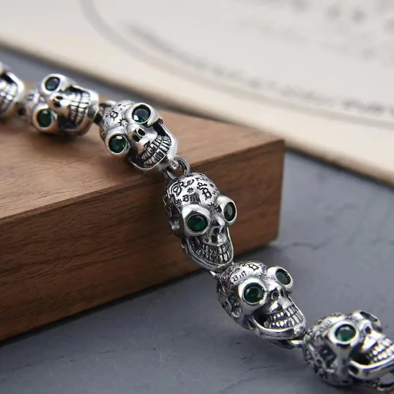 

S925 Sterling Silver Fashion Brand Graffiti Skeleton Bracelet Men's and Women's Punk Personality Overlord and Exaggerate