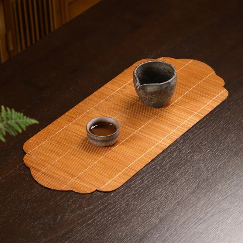 Lacquer Bamboo Weaving Auspicious Cloud Tea Mat Hand-woven Table Flag Zen Tea Making Waterproof Ceremony Accessories