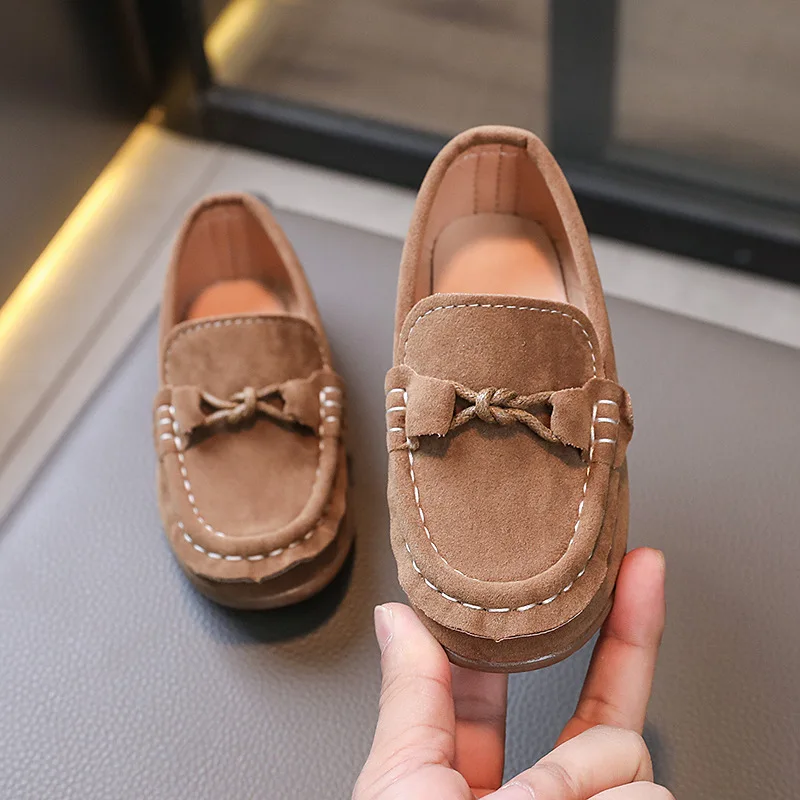 Children Suede Loafers British Style Slip on Kids Casual Shoe Boys Girls Soft Sole Anti Slip Leather Shoes Shallow Toddler Flats