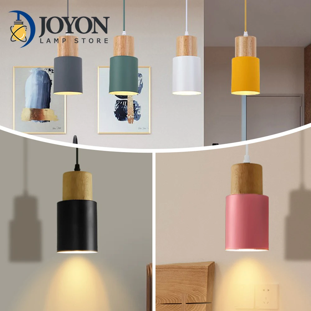 

Nordic Pendant Light E27 Modern Hanging Lamp Fixtures for Bar Cafe Restaurant Indoor Lighting Decor Loft Wood Aluminum Lampshade