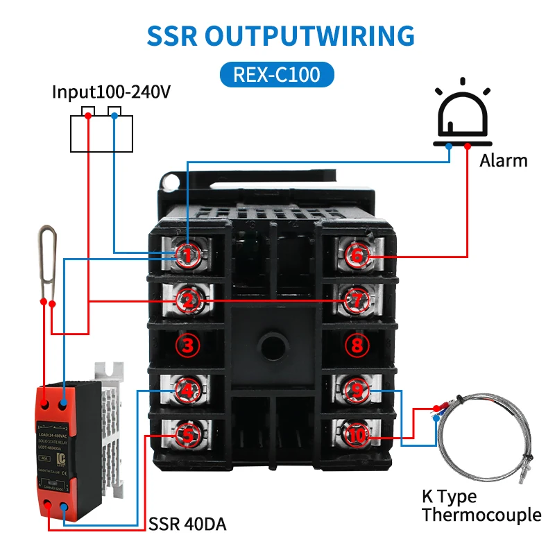 LCTC REX-C100 디지털 PID 온도 컨트롤러 온도조절기, 0-400 ℃ SSR 출력, 40DA SSR 릴레이, K 열전대 1m 프로브