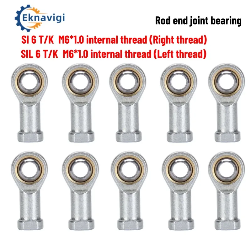 10pcs SI6 SIL6T/K SA6T/K SAL6T/K Rod End Bearing Inner Diameter 6mm Economic Self-lubricating Internal Thread, External Thread