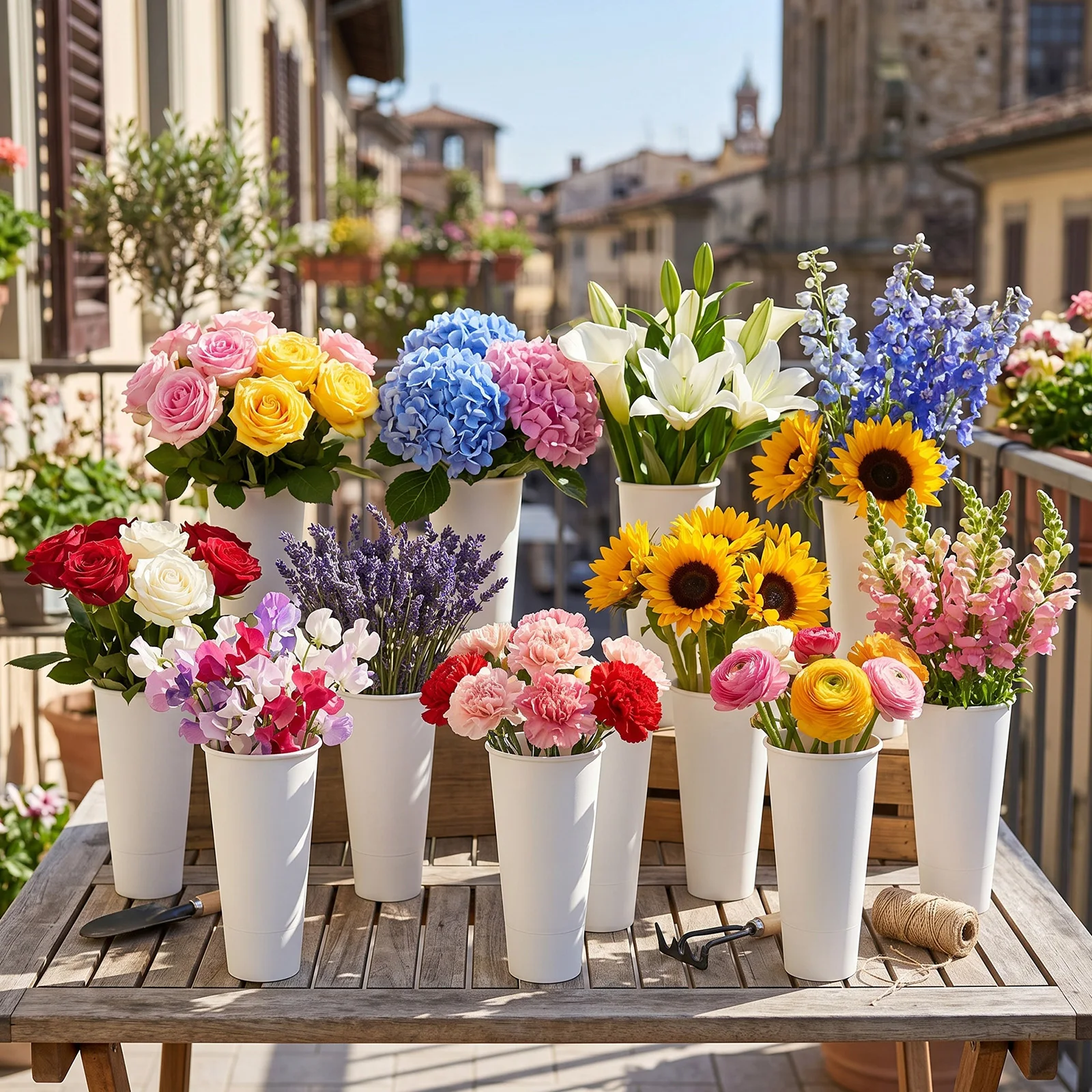 12 PCS Flower Display Stand Buckets (Flower Stand Not Included) Plastic Tapered Buckets Flower Pots for Balcony Garden