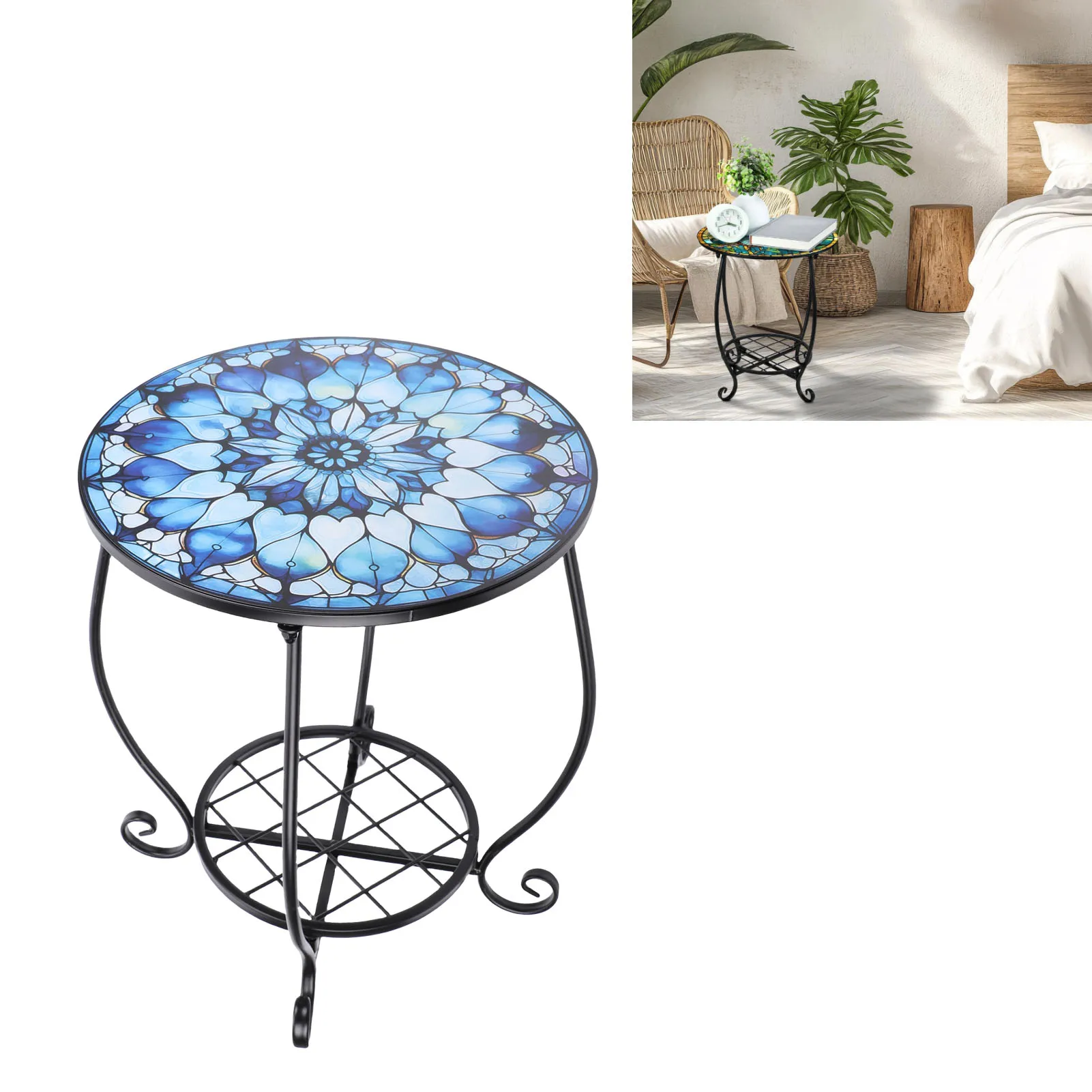 Metal Plant Pot Flower Vase Rack Round Side Table Iron Decorative Patio Accent Table Outdoor Coffee Table For Garden Balcony